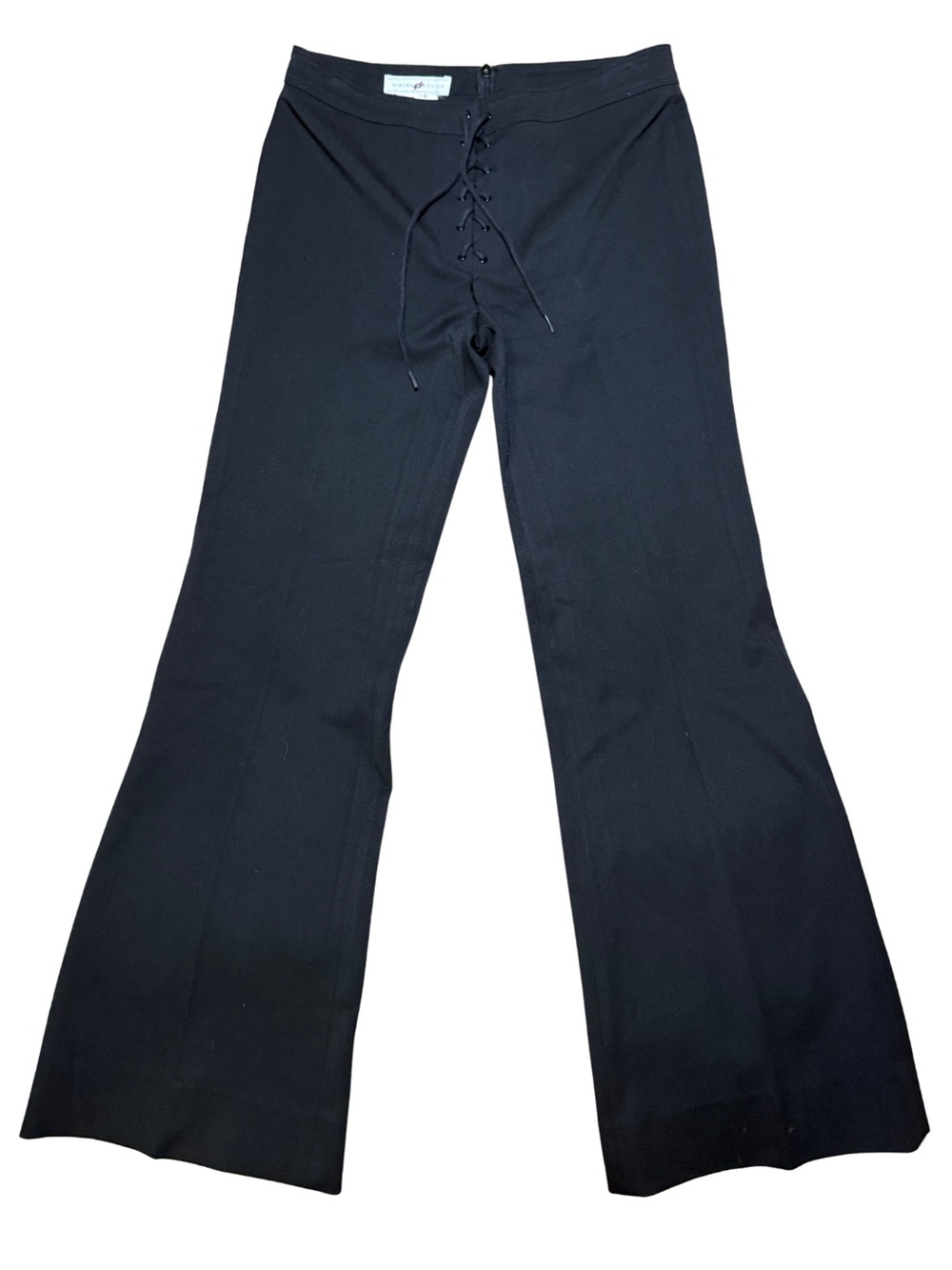 Vintage Vertigo Paris Y2K Black Lace Up Flare Pants Made in France Sz 4